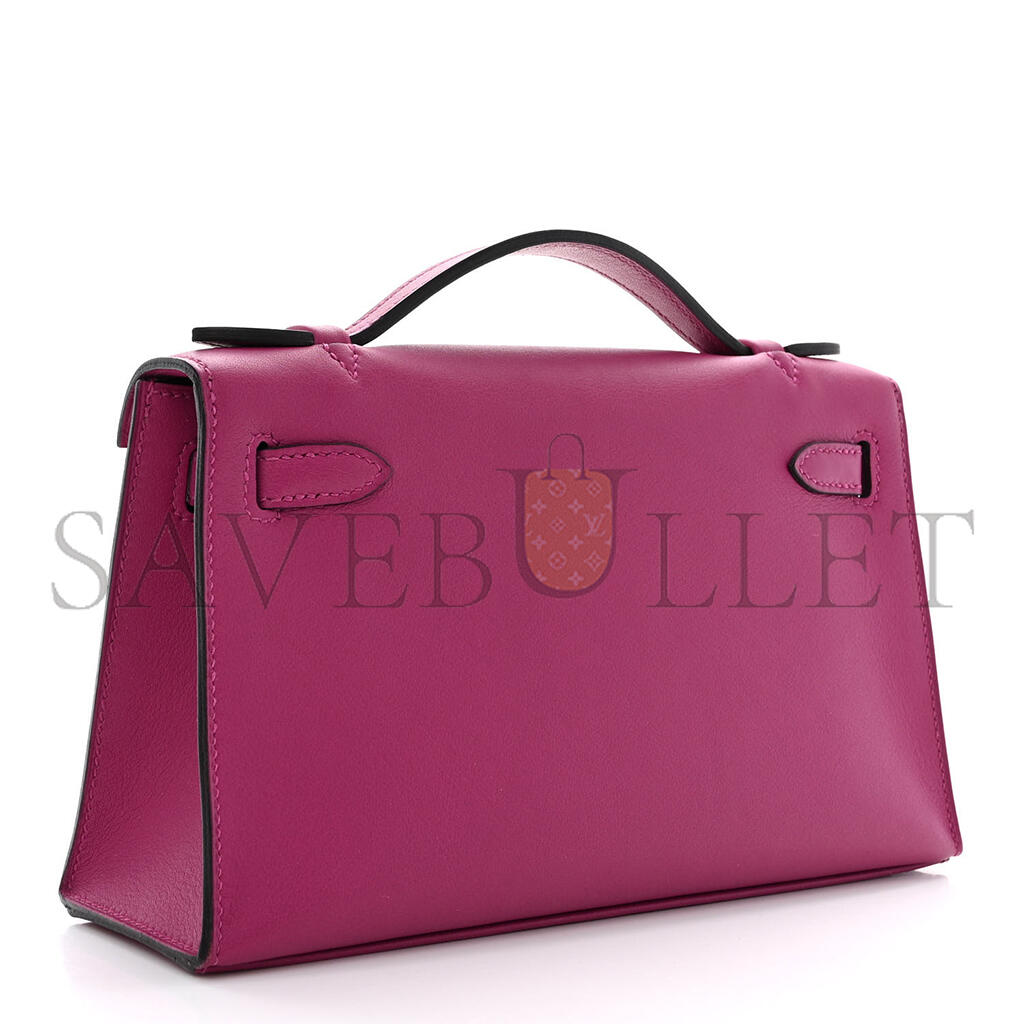 HERMÈS SWIFT KELLY POCHETTE CLUTCH ROSE POURPRE (22*14*7cm)